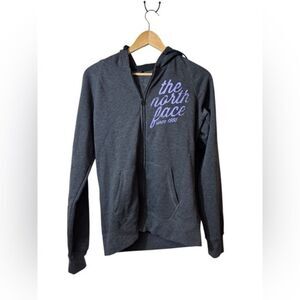 The North Face Gray Hoodie with Purple Logo medium zip up